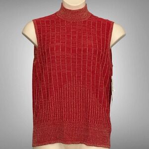 Jones Co Womans Top Plus 1X Red Gold Metallic Sparkle Mock Cocktail Evening NWT